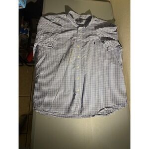 Ralph Lauren Seersucker Shirt Mens 2XB Blue White Gingham Short Sleeve